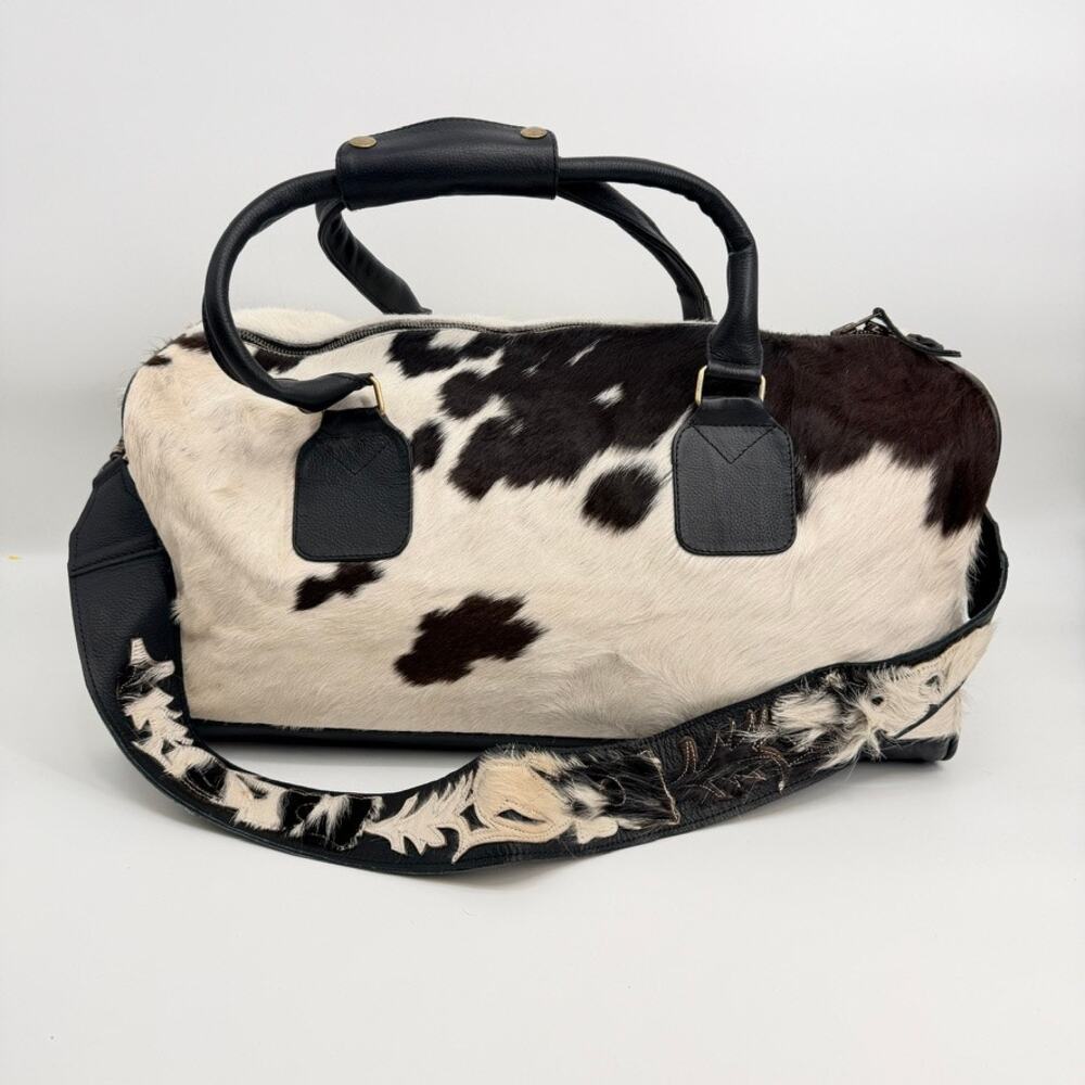 Western Linen Cowhide Weekender Large Hand Shoulder Holdall Duffel Bag